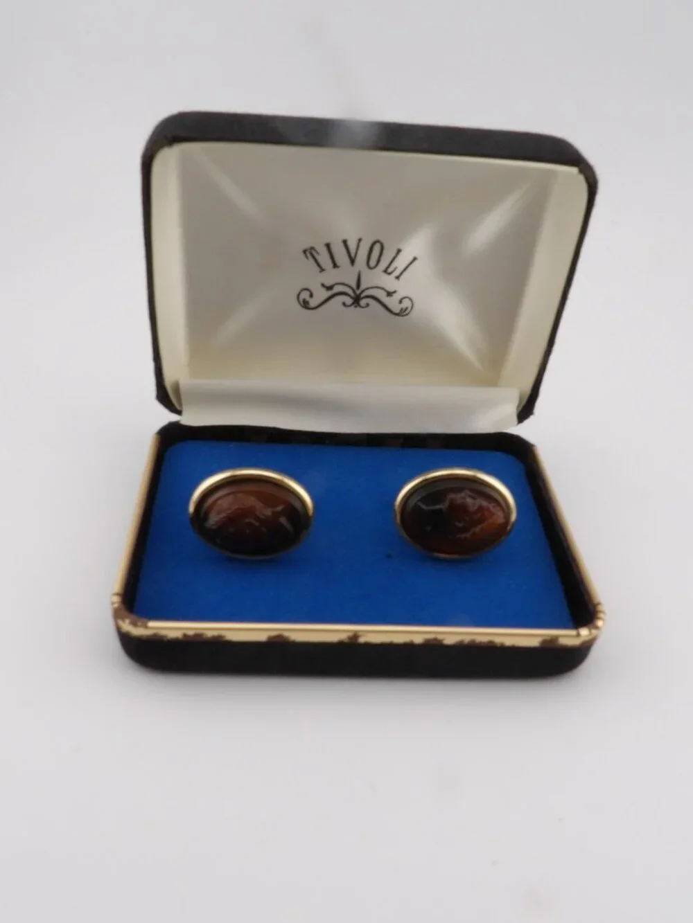 Vintage Swank Tivoli Cameo Cufflinks Trojan Soldier Profile